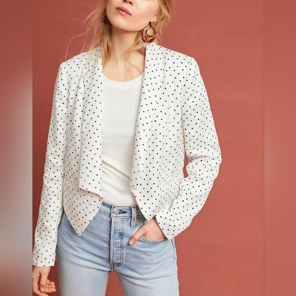 Anthropologie Jackets & Blazers - Anthropologie Cartonnier Polka Dot Blazer Size Small White Blue Bolero Jacket